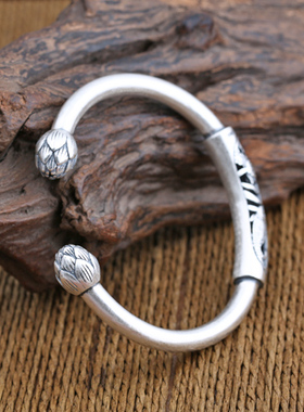 富贵鹿手镯s990鱼戏莲花磨砂