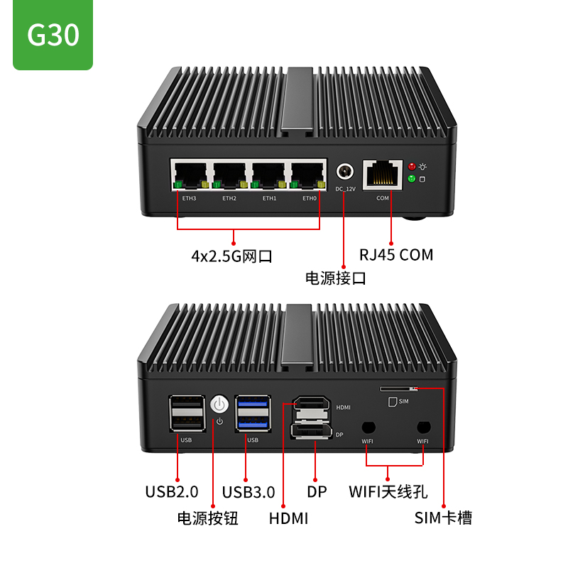 倍控G30BG31N5105四核I226网卡J4125迷你主机工控机爱快维盟2.5GIntel网卡微型主机路由器无风扇静音被动散热 - 图0