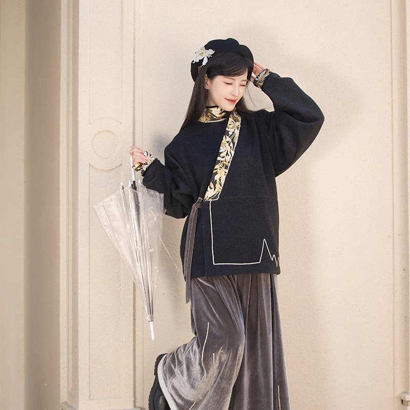 花间心律 清水溪改良国风晋制汉服女羊毛外套秋冬加绒阔腿裤日常,淘宝优惠券,粉丝福利购,淘宝优惠卷