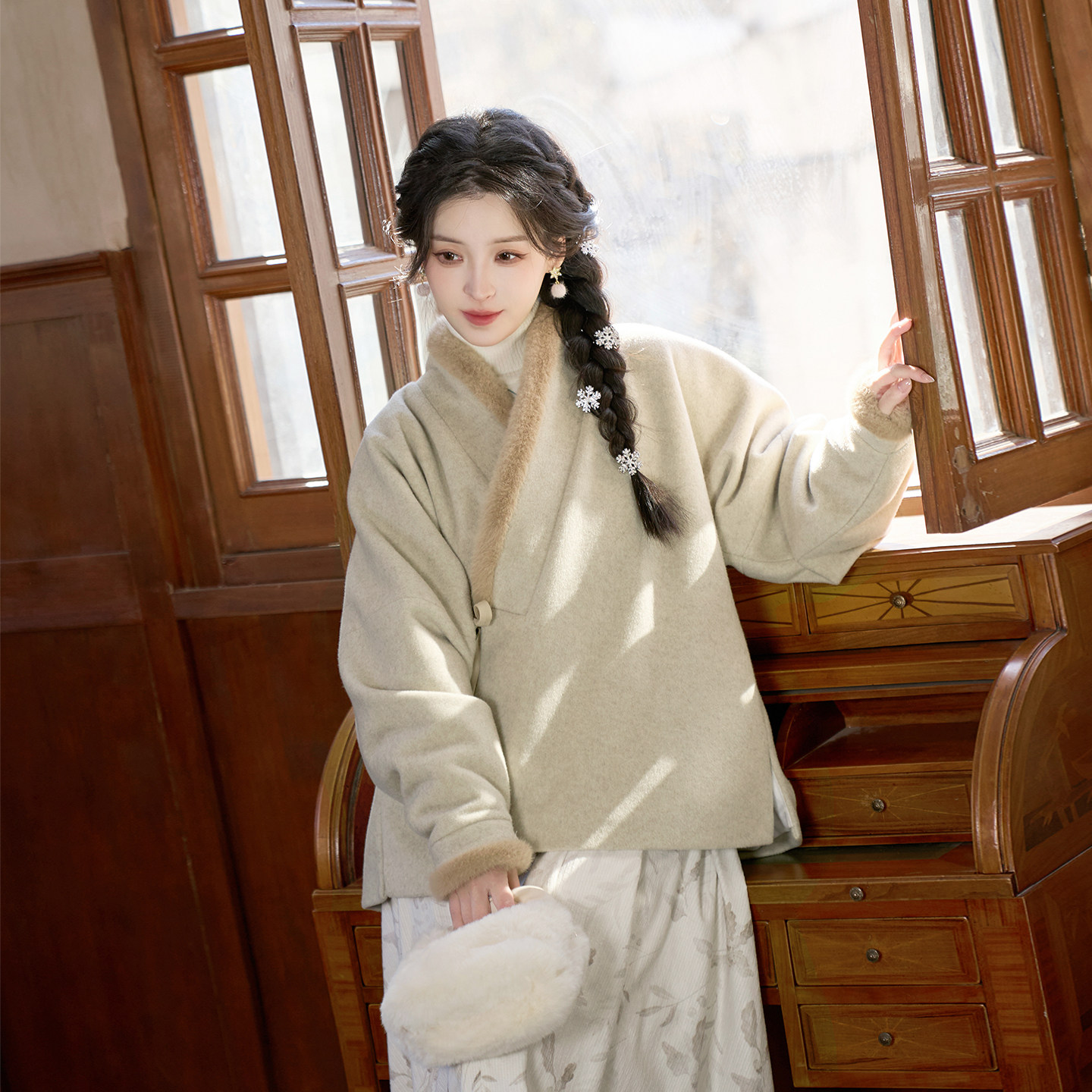 素瓷听暖 清水溪汉初明制对交穿羊毛加绒加厚银狐绒汉服中国风冬,淘宝优惠券,粉丝福利购,淘宝优惠卷