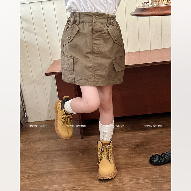 No. 7 Children's Warehouse Girls' Fashionable American Workwear Denim Skirt Spring Clothes New Children's High Waist A-Line Skirt Trendy