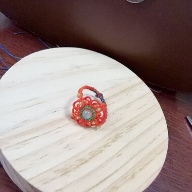 手工编织如意戒指橙色蜡线+天然石主石花纹精致戴着很有气质