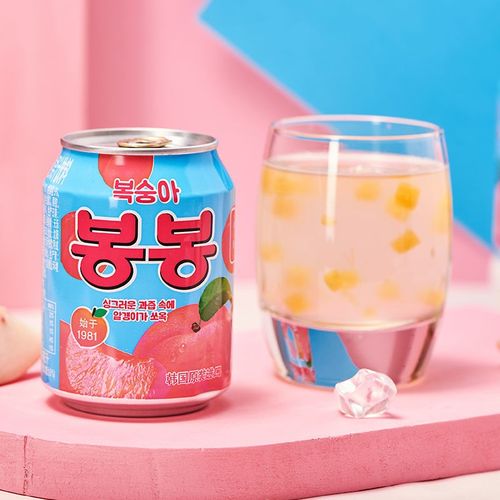 韩国进口海太水蜜桃汁桃果粒饮料238ml*12罐/箱 果肉果汁饮品包邮 - 图2