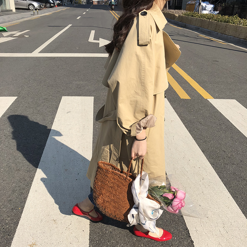早春款韩版宽松翻领双排扣中长款风衣外套女 ELINASEA 清仓 自制 早春款韩版宽松翻领双排扣中长款风衣外套女 ELINASEA 清仓 自制