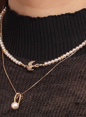 欧美轻奢仿珍珠小鸟锁骨链女