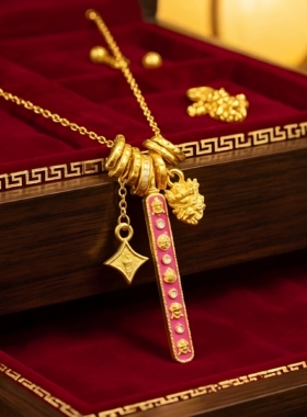 仿金沙金镀真金五路财神锁骨链