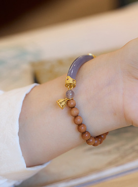 新中式檀木玉髓玛瑙双拼手链