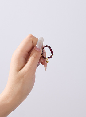 天然4MM酒红石榴石水滴女戒指