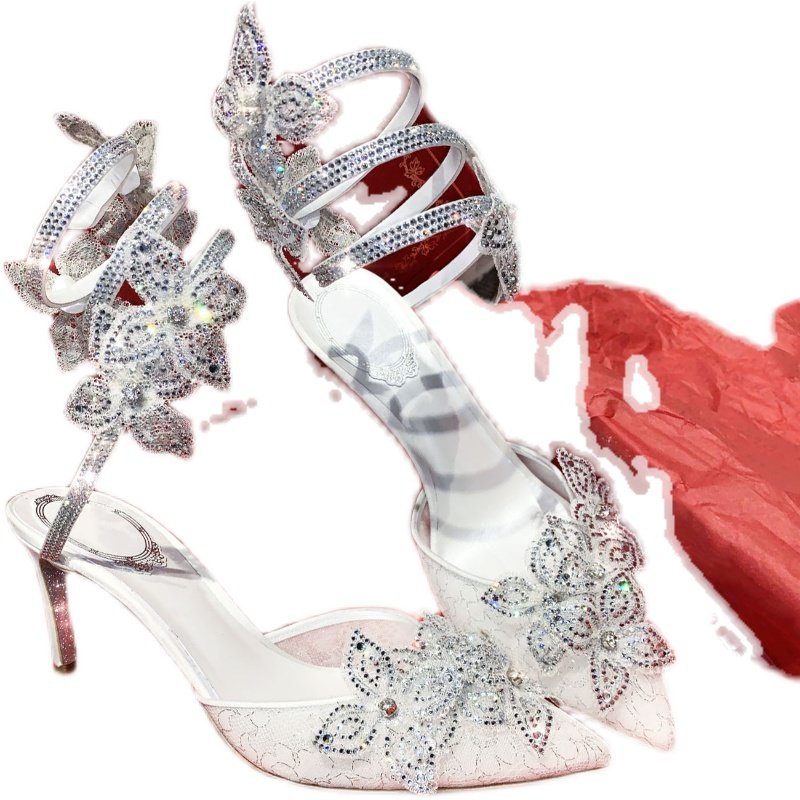 蕾丝花朵法式小跟凉鞋欧美新款水钻包头高跟鞋尖头细跟女鞋婚鞋仙,淘宝优惠券,粉丝福利购,淘宝优惠卷