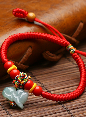 2026本命年翡翠玉石十二生肖红绳手链鼠牛虎兔龙马蛇羊猴鸡狗猪