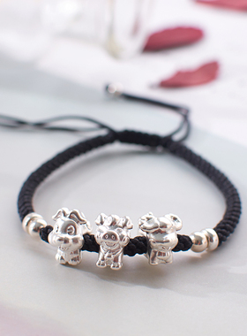 2026纯银本命年十二生肖红绳手链虎猪转运珠情侣吉祥礼物