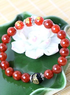 2026马红玛瑙属鸡本命佛巳酉丑不动尊菩萨正道本心正思佛手链