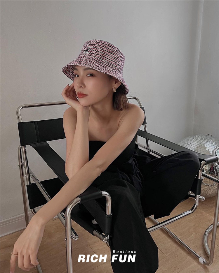 Kangol Maze Jacquard Bucket春夏新款小香风复古格纹拼色渔夫帽-图0