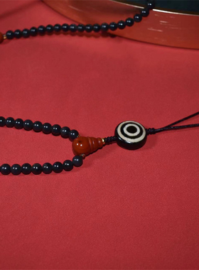 【墨金】天然和田玉墨玉108颗佛珠念珠多圈手串修行念珠搭天珠6MM