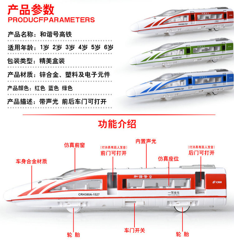 合金和谐号高铁火车模型动车地铁轻轨声光回力儿童玩具特价处理-图1