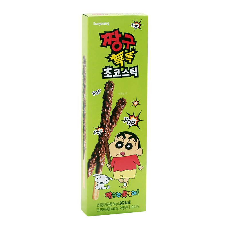 韩国进口零食Sunyoung蜡笔小新跳跳糖巧克力饼干棒扁桃仁联名同款