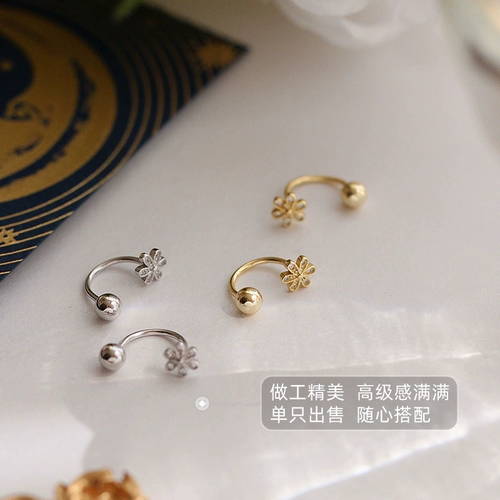 Серьги, 14 карат, серебро 925 пробы, в цветочек, простой и элегантный дизайн