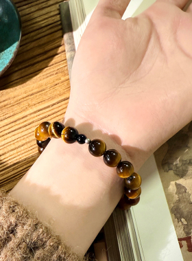 新中式中国风原创饰品925纯银天然虎眼石手链手串手工银男女同款