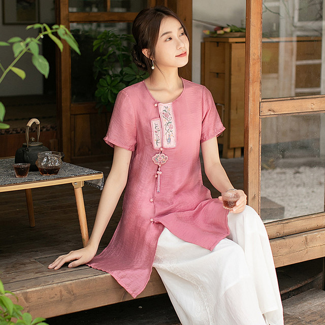 Yuanzhen Chinese style retro embroidered bag mid-length tea suit