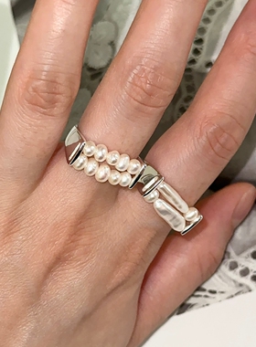 PLUS JEWELRY / 天然巴洛克珍珠925银戒指开口可调节复古设计
