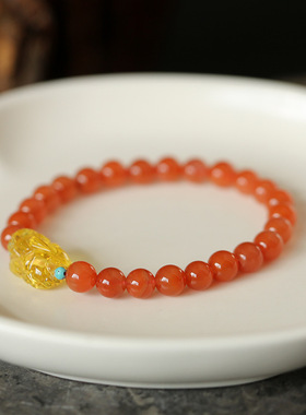 天然凉山蜜蜡貔貅高级感南红手链