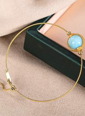 纯银镀金百搭女士手环串天然蜜蜡