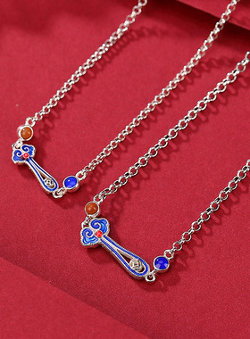 壹鹿银s925南红景泰蓝复古