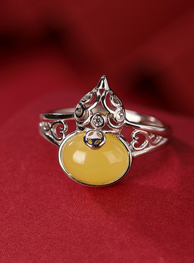 轻奢蜜蜡钱币葫芦女士耳饰戒指