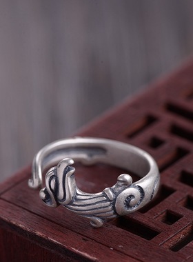 汉服纯银饰品凤凰复古风开口戒指