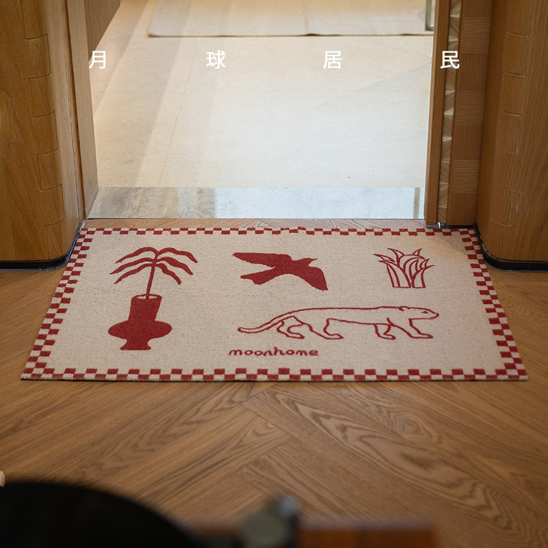 【月球居民】原创入户门丝圈地垫中古新年开门红脚垫除尘玄关防滑,淘宝优惠券,粉丝福利购,淘宝优惠卷
