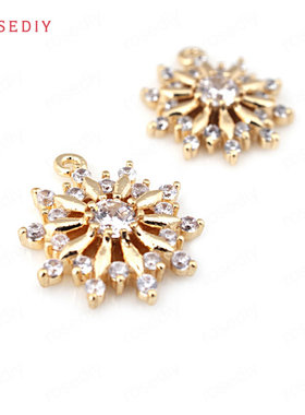 diy铜镀真金耳环头饰雪花吊坠