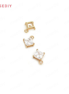 diy铜镀真金耳环头饰四方形挂坠