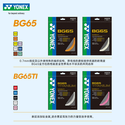 YONEX尤尼克斯羽毛球线yy羽拍线耐久耐打型专业训练羽线BG65/65TI - 图0