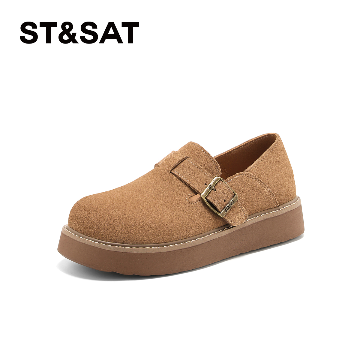 St&Sat/星期六春秋新款真皮勃肯鞋日系半拖懒人鞋女SSD1112C5I - 图1