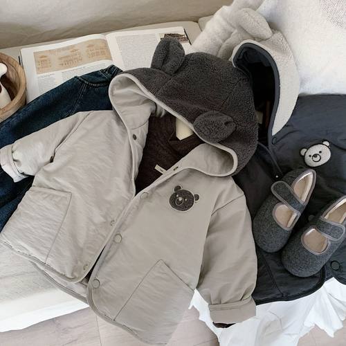 儿童连帽外套男保暖2025秋冬新款小童小熊棉衣洋气宝宝夹克女夹棉 - 图3