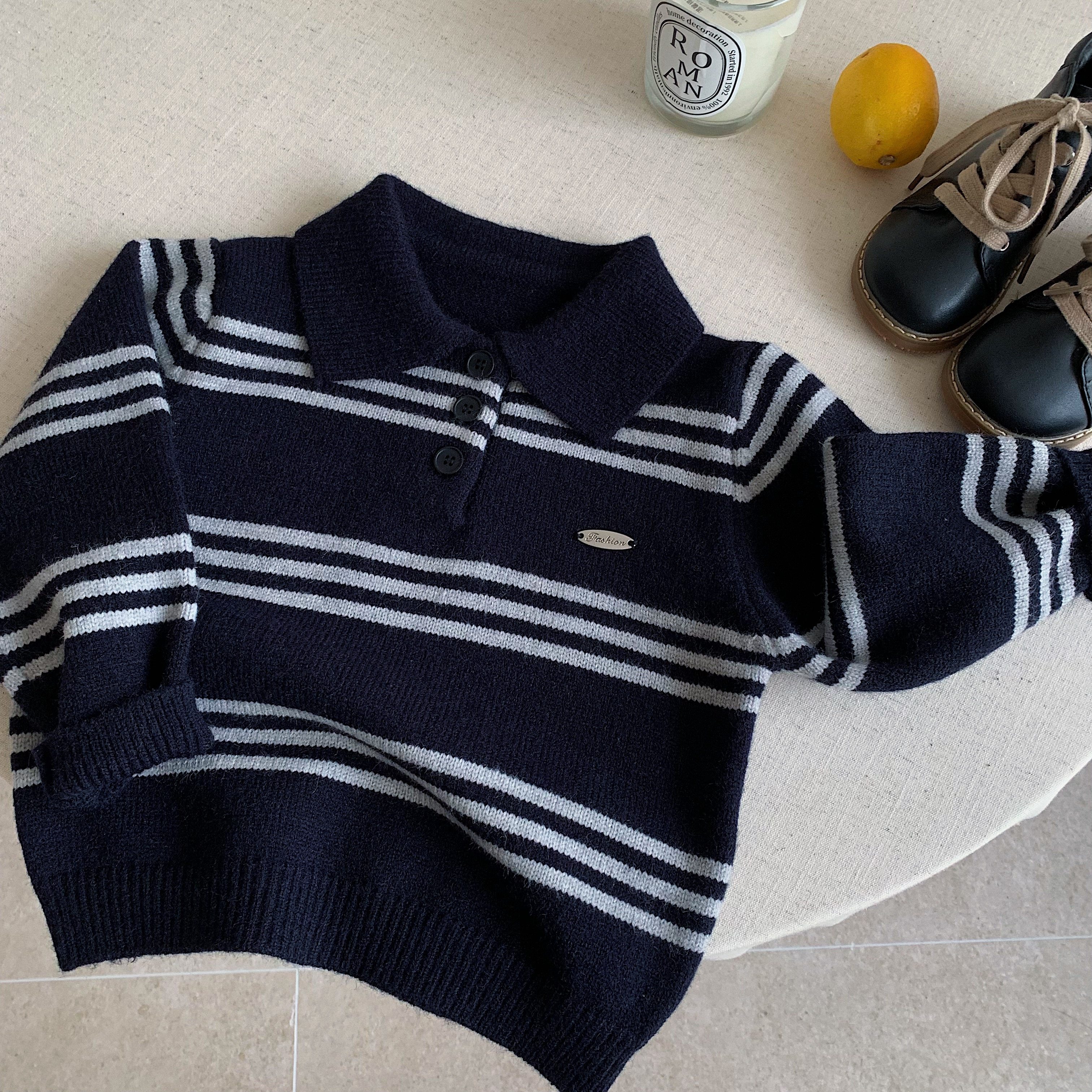 儿童Polo领毛衣男女童加厚休闲针织衫2025冬款宝宝条纹套头打底衫,淘宝优惠券,粉丝福利购,淘宝优惠卷