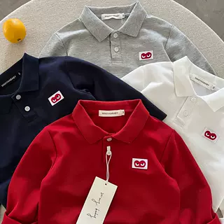 儿童POLO衫薄款2026春季新款男童纯色上衣宽松宝宝爱心T恤女长袖,淘宝优惠券,粉丝福利购,淘宝优惠卷