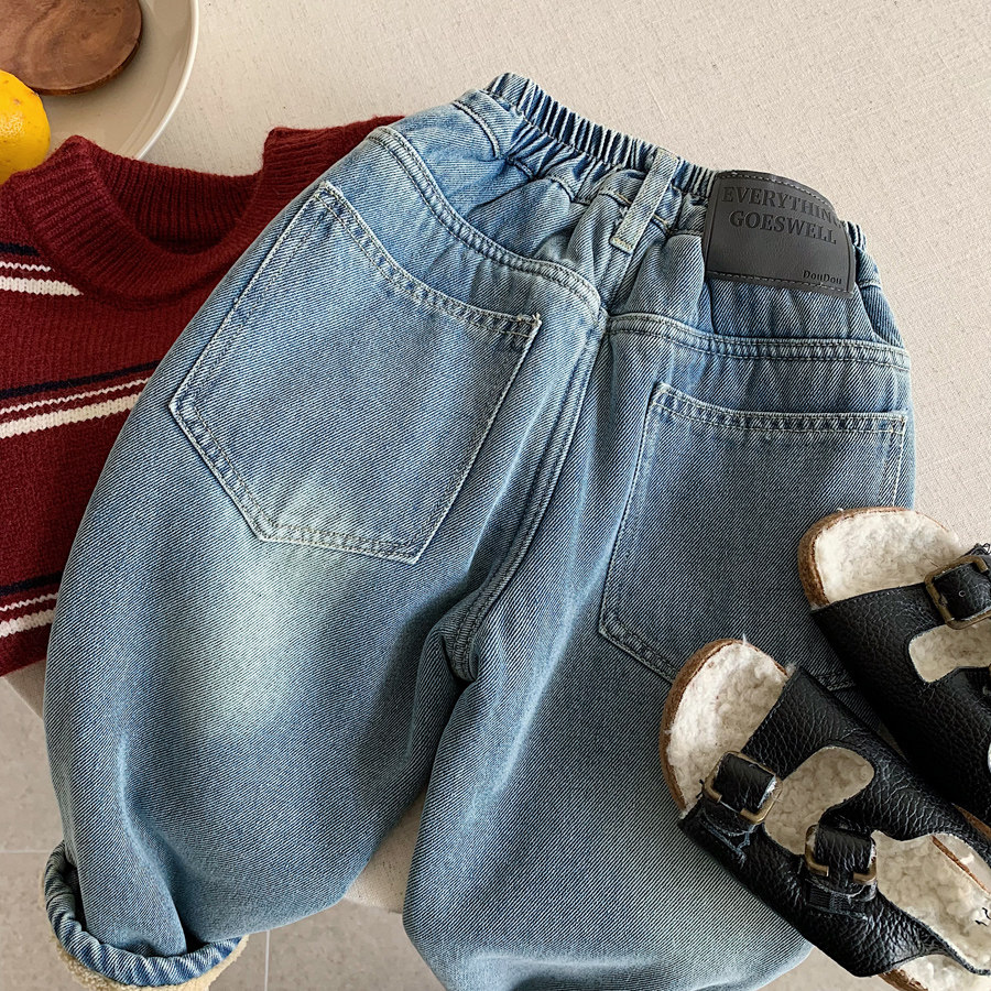 儿童牛仔裤男加绒2025冬季款小童纯色长裤子宝宝直筒休闲裤女加厚,淘宝优惠券,粉丝福利购,淘宝优惠卷