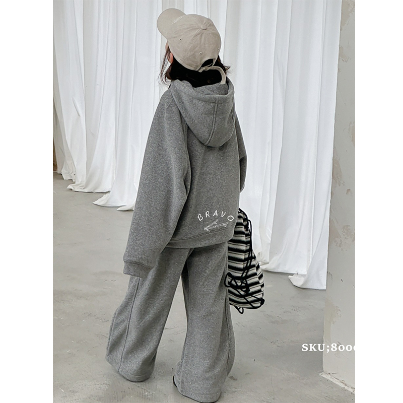 布芮欧童装2024冬新款女童中大童韩版一体绒卫衣套装可亲子80003 - 图3