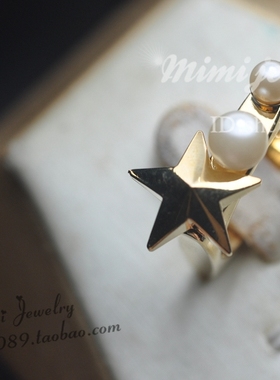 时尚风珍珠ins摩登复古方形戒指