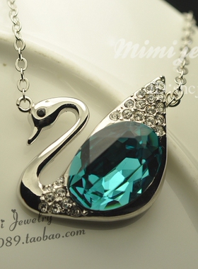 欧洲镀金水晶甜美风天鹅多色项链