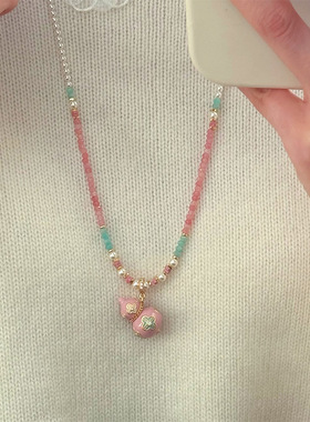 原创彩色滴油葫芦串珠项链简约高级感小众时尚精致复古珍珠毛衣链