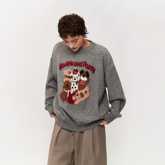 AIRHOOD autumn and winter American casual round neck sweaters for men and women loose retro pullover lazy couple sweaters