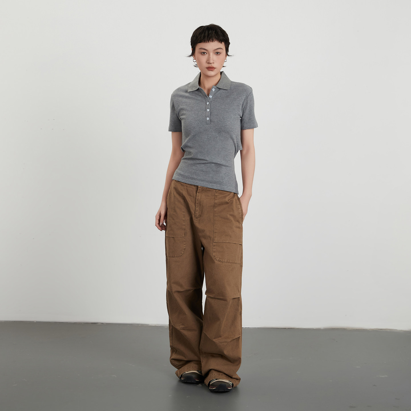 AIRHOOD 学院风polo领短袖T恤女修身正肩绑带设计感辣妹短款上衣,淘宝优惠券,粉丝福利购,淘宝优惠卷