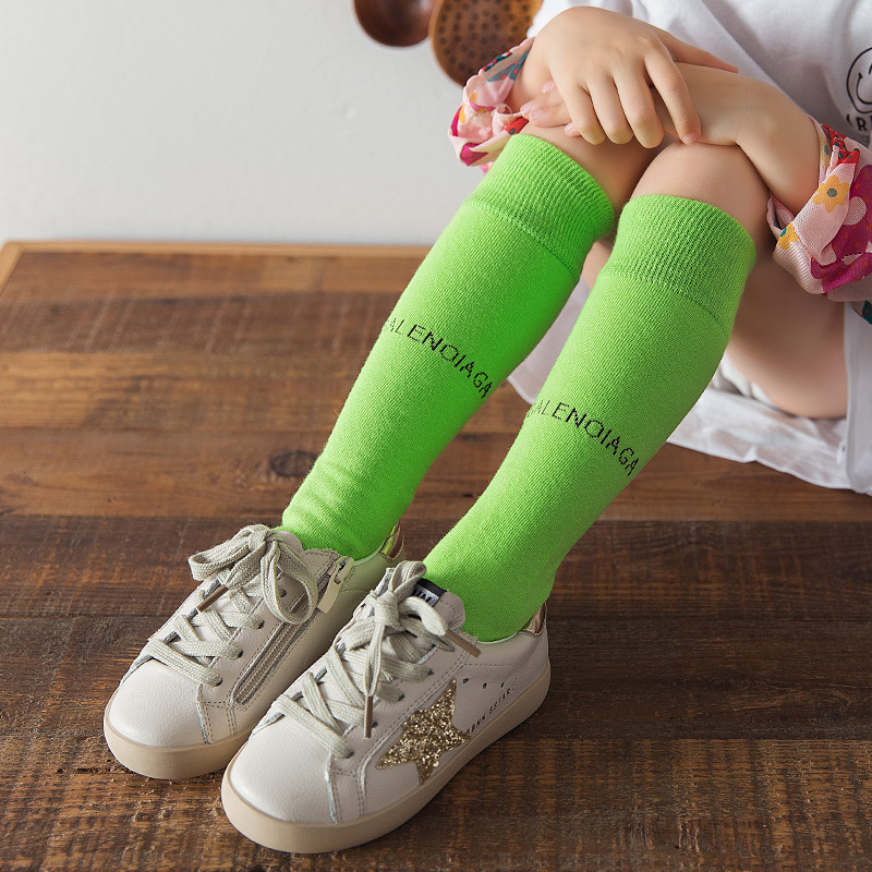 彩色字母儿童中筒袜纯棉薄款韩国女童堆堆袜男童街舞亮色亲子潮袜