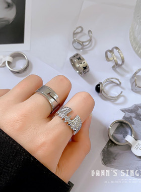 【通体钛钢】钛钢冷淡风极简风蹦迪戒指男女ins潮个性简约食指环