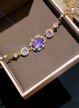 18K真金电镀彩色椭圆锆石抽拉式手链轻奢高级感手环精致优雅手饰