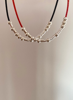 摩斯密码情侣手绳定制925纯银男女款闺蜜红绳字母设计定制礼物