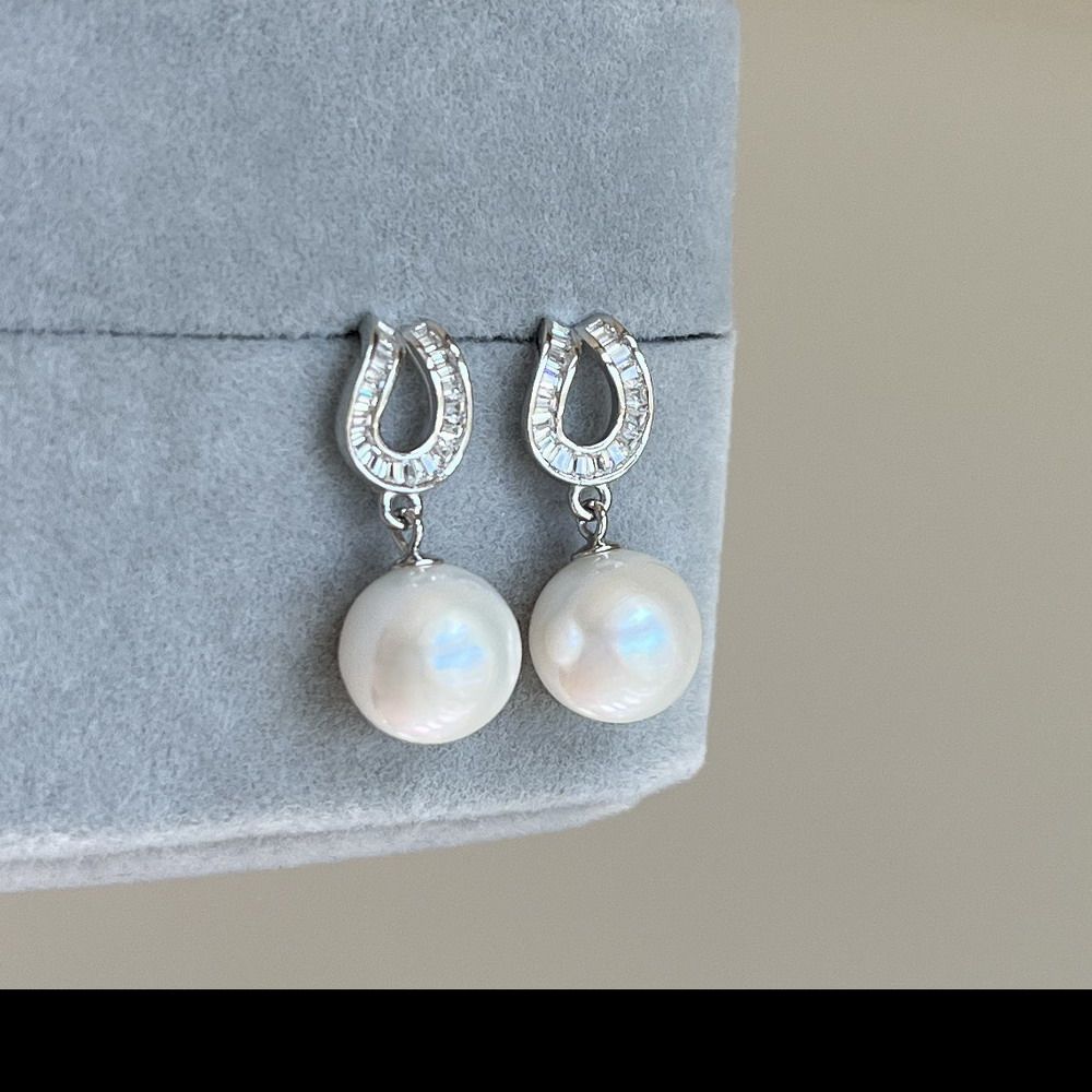 S925纯银 极亮正圆 极微暇 天然白色珍珠耳环耳钉10.4mm 方钻款,淘宝优惠券,粉丝福利购,淘宝优惠卷