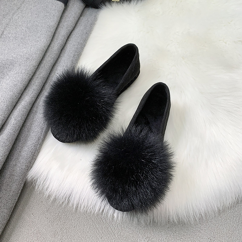 白色毛毛鞋女2024秋冬新款狐狸毛外穿单鞋软底百搭加绒豆豆鞋棉鞋,淘宝优惠券,粉丝福利购,淘宝优惠卷